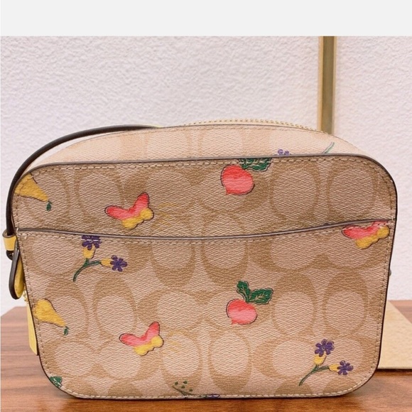 Coach Mini Camera Bag in Signature Canvas w/ Dreamy Veggie Print and Yellow Trim - Picture 3 of 8